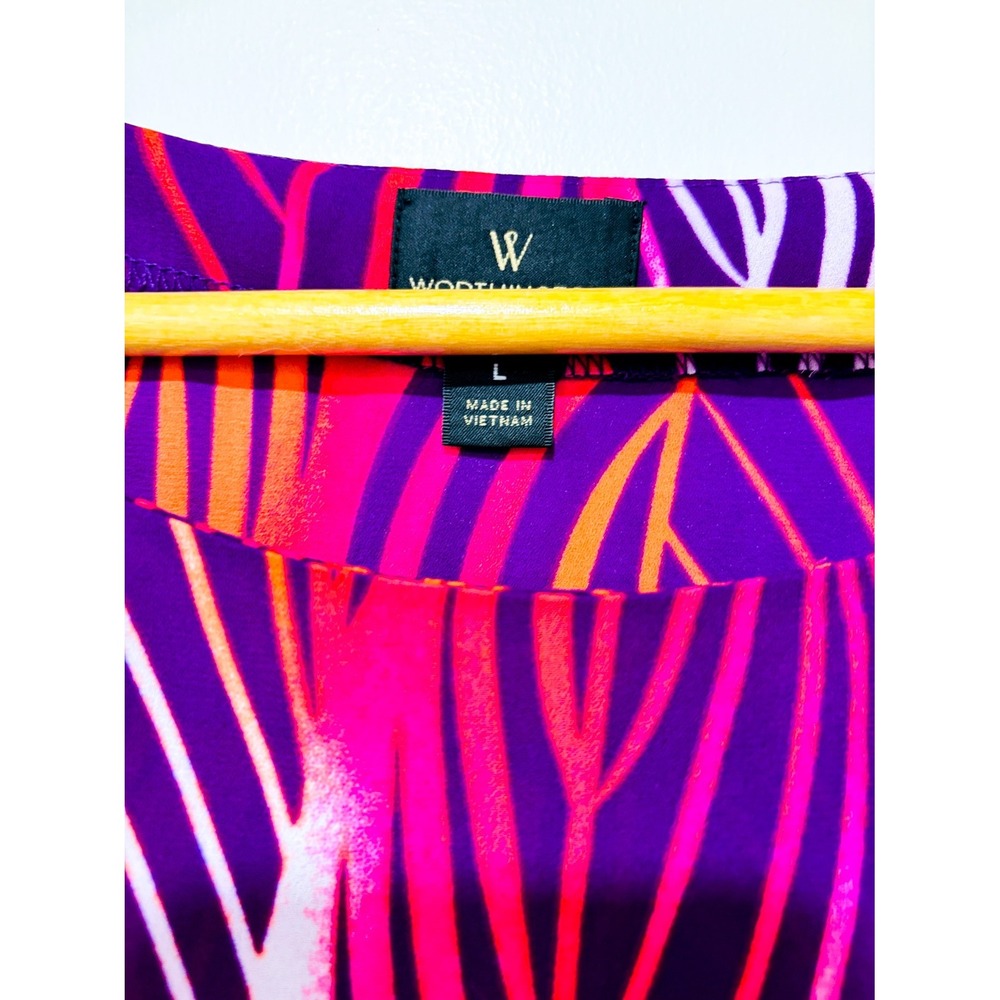 WORTHINGTON Purple orange leaf print cold shoulder top | Colorful | Large - Picture 4 of 7